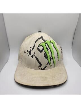 VTG Rare Fox Monster Energy Drink Collaboration White Big Logo Fitted Hat Small